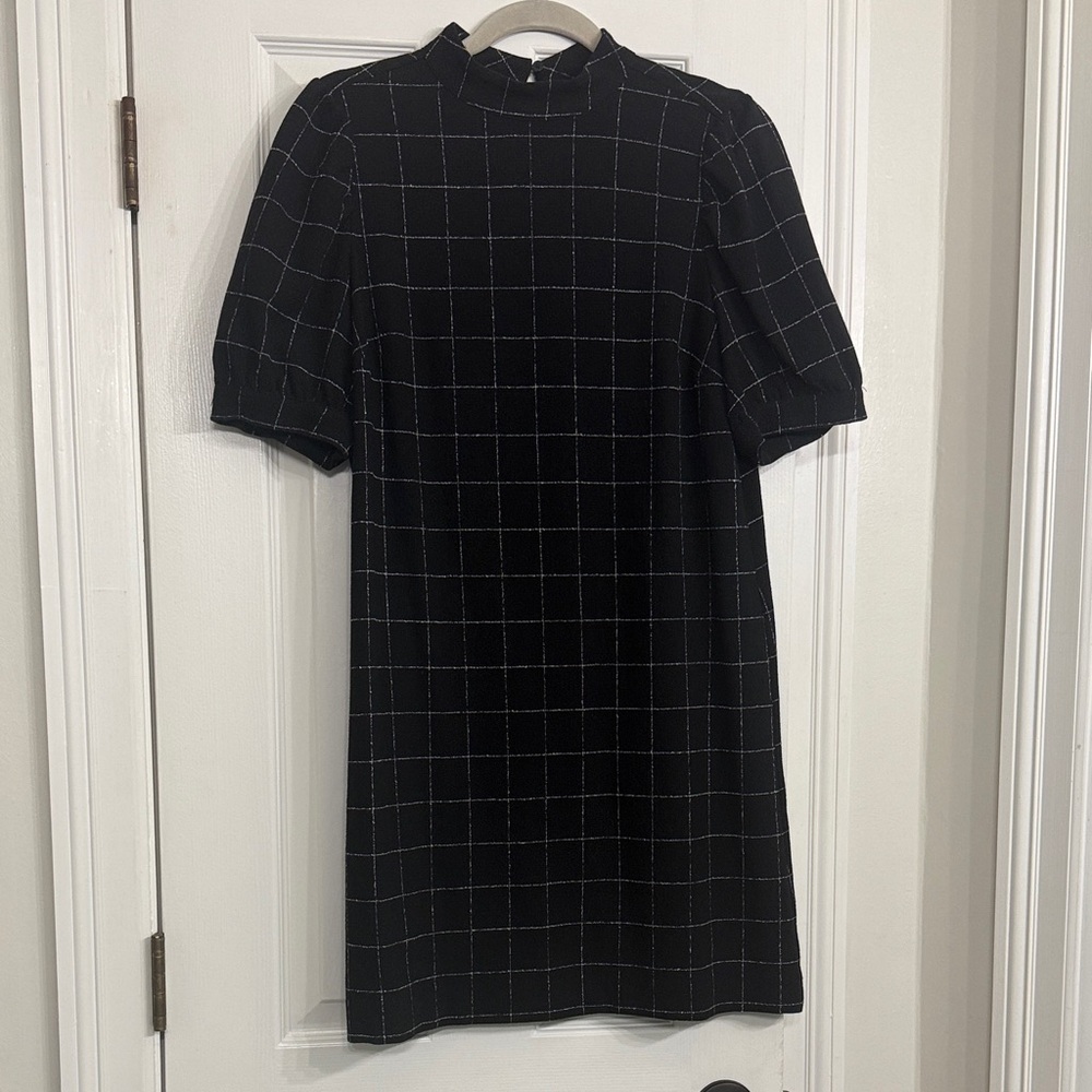LOFT Black Grid Mini Dress